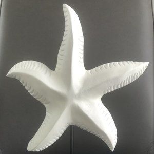 White Starfish Sculpture on Wood Stand 14" tall